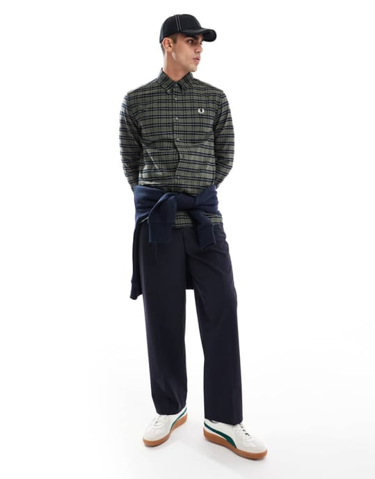 Fred Perry long sleeve oxford tartan check shirt in green - Image 3