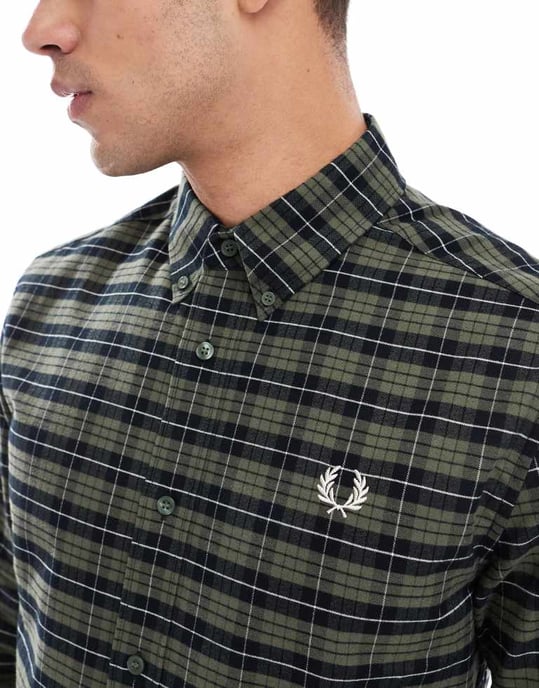 Fred Perry long sleeve oxford tartan check shirt in green - Image 4