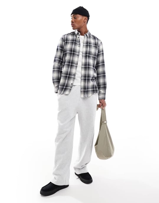 French Connection long sleeve check flannel shirt in ecru and navy - Image 2