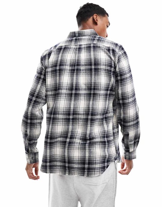 French Connection long sleeve check flannel shirt in ecru and navy - Image 4