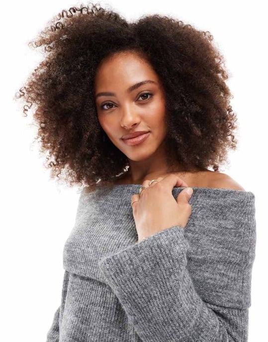 Vero Moda slouchy off shoulder jumper in medium grey melange - Image 4