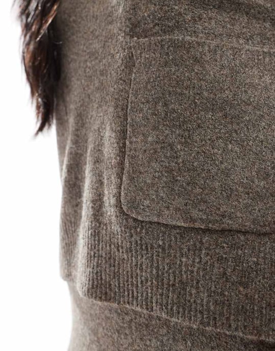 Pieces open polo neck jumper co-ord in deep taupe - Image 3