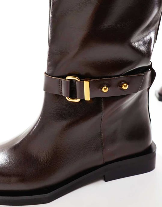 ASOS EDITION premium leather over the knee riding boots in brown - Image 2