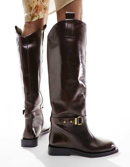 ASOS EDITION premium leather over the knee riding boots in brown - Image 3