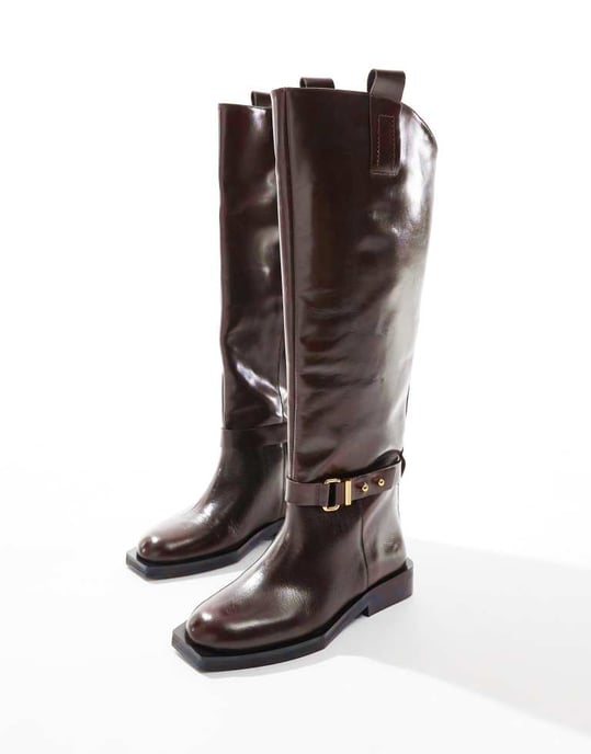 ASOS EDITION premium leather over the knee riding boots in brown - Image 4