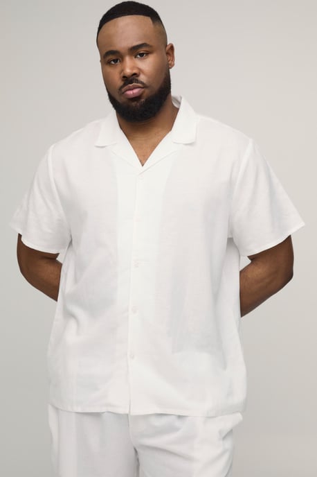 Plus Holiday Linen Blend Oversized Shirt & Relaxed Trouser Set - Image 2