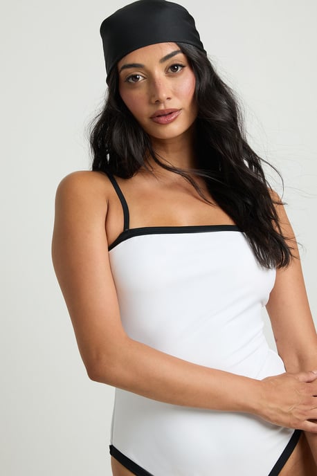Tummy Control Contrast Square Neck Swimsuit - Image 4