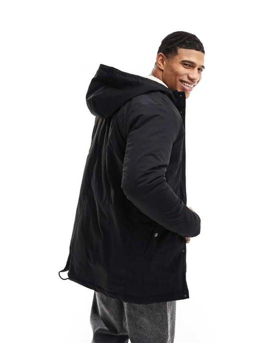 ONLY & SONS parka with borg lined hood in black - Image 3