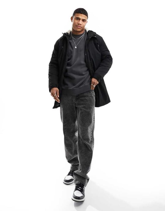 ONLY & SONS parka with borg lined hood in black - Image 4