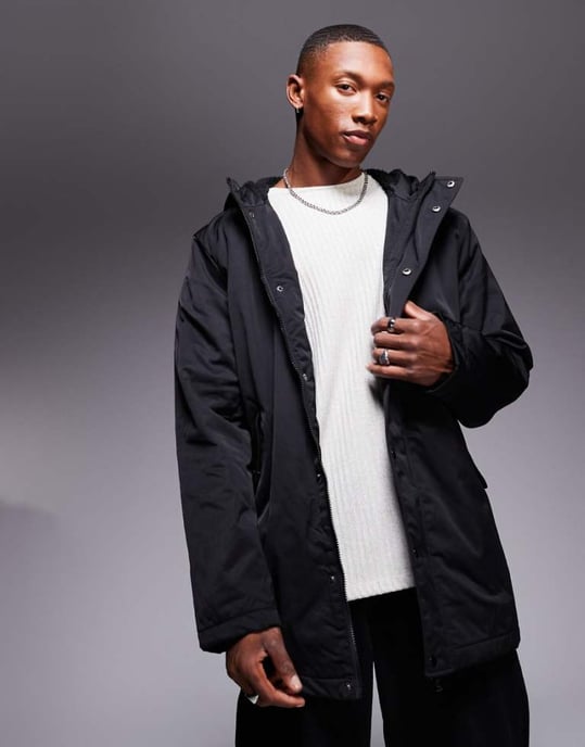 ASOS DESIGN wadded borg lined parka in black - Image 1