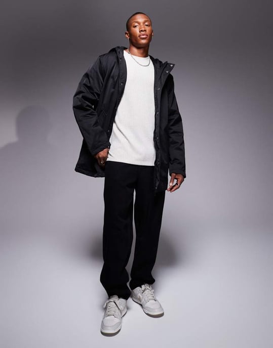 ASOS DESIGN wadded borg lined parka in black - Image 4