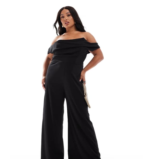 ASOS DESIGN Curve off shoulder structured neckline jumpsuit in black - Image 1