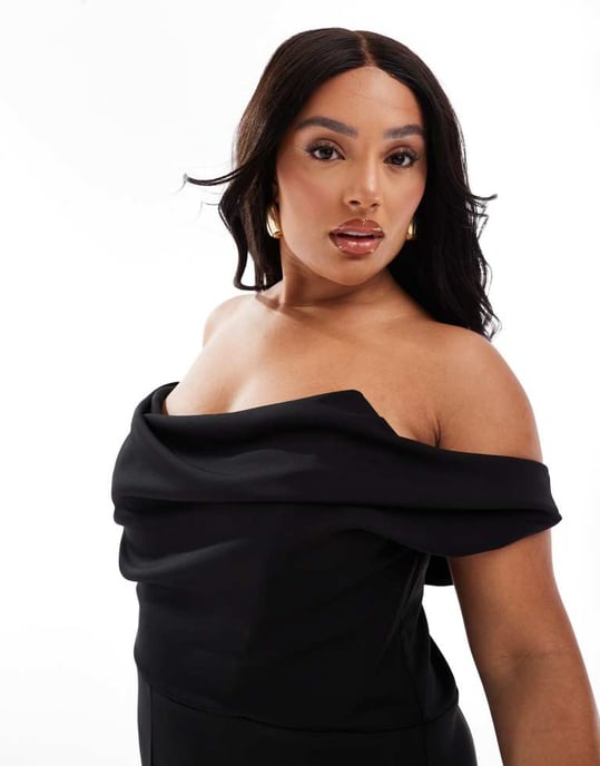 ASOS DESIGN Curve off shoulder structured neckline jumpsuit in black - Image 2