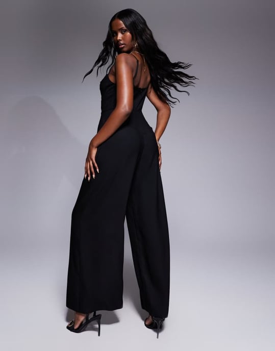 ASOS DESIGN corset detail structured jumpsuit in black - Image 3