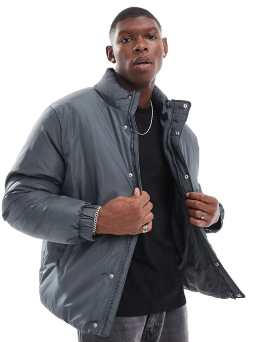 ASOS DESIGN puffer jacket in grey - Image 1