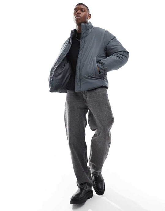 ASOS DESIGN puffer jacket in grey - Image 3