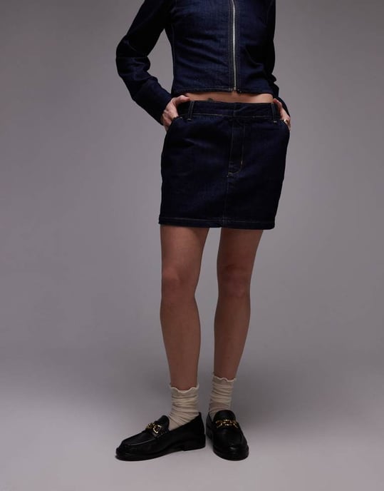 Topshop denim micro pelmet skirt in rinse indigo - Image 3