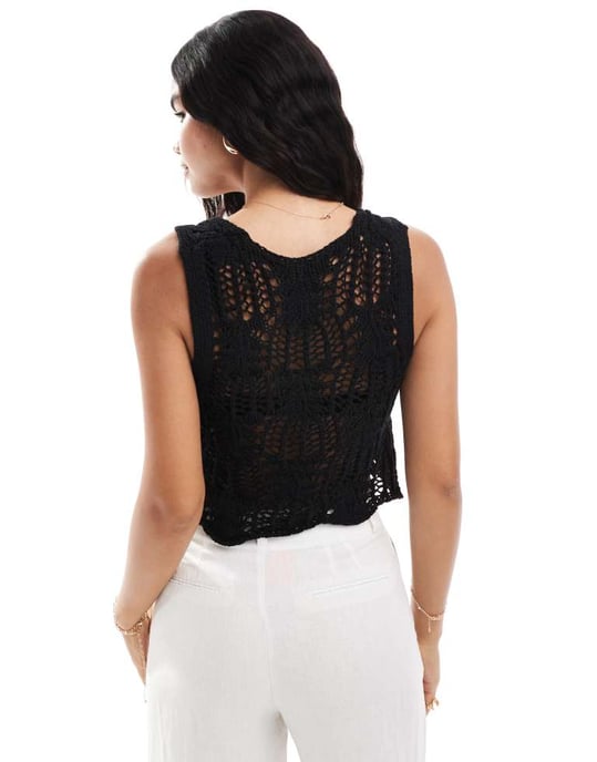 ONLY tie front crochet vest in black - Image 4