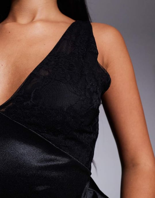ASOS DESIGN lace bust top in black stretch satin - Image 4