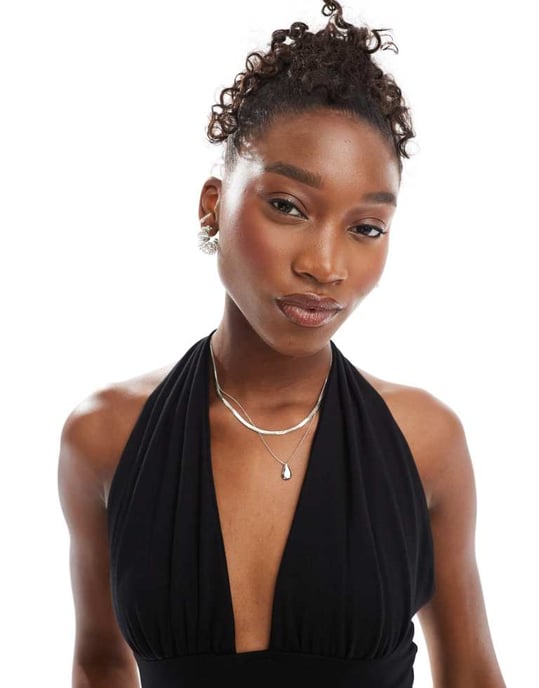COLLUSION cupro longline slinky halter top black - BLACK - Image 4