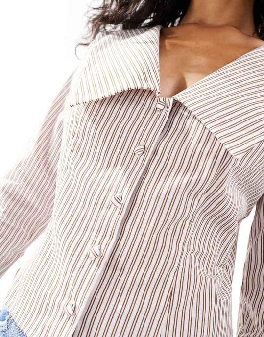 ASOS DESIGN poplin fitted collar shirt in pink stripe - Image 3
