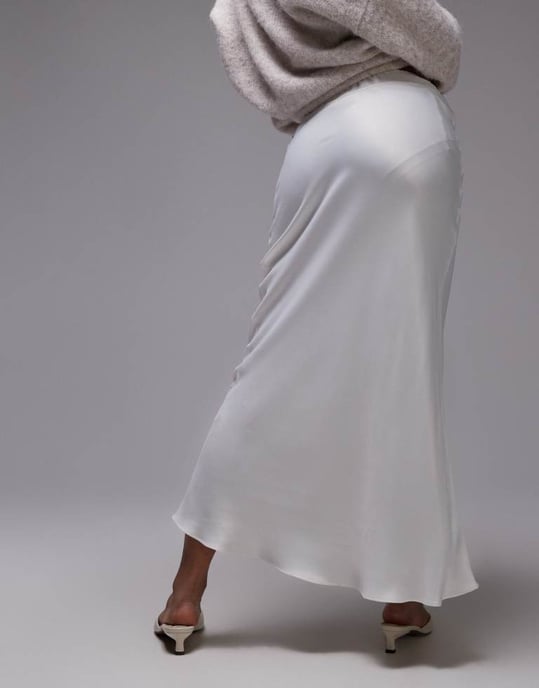 Topshop petite bias skirt with drawstring waist panel in ivory - Image 4