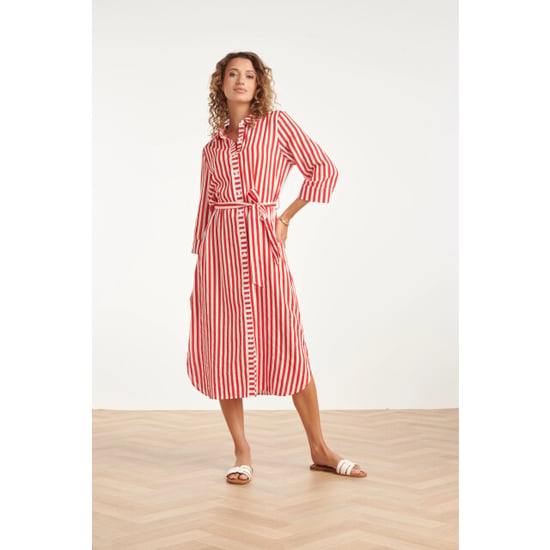 Smashed Lemon Gestreepte maxi-jurk met tailleceintuur | - Image 1