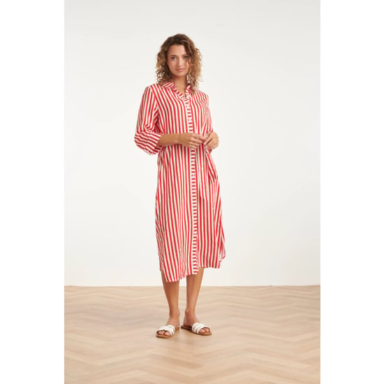 Smashed Lemon Gestreepte maxi-jurk met tailleceintuur | - Image 2