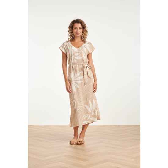 Smashed Lemon Midi-jurk met bloemprint en korte mouwen beige/wit | - Image 2