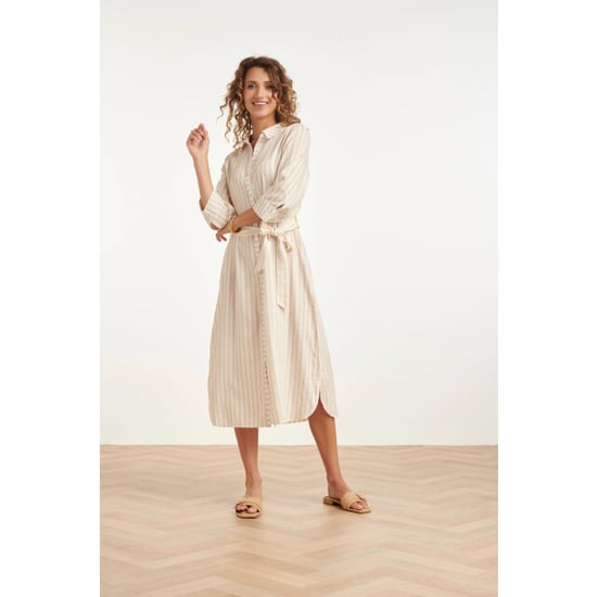 Smashed Lemon Gestreepte maxi-jurk met tailleceintuur | - Image 2