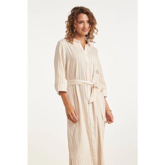 Smashed Lemon Gestreepte maxi-jurk met tailleceintuur | - Image 3