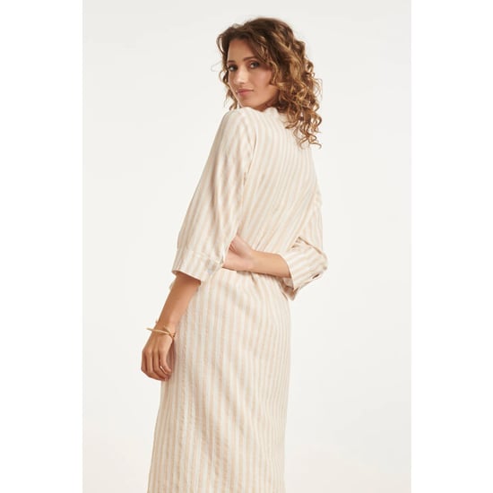 Smashed Lemon Gestreepte maxi-jurk met tailleceintuur | - Image 4