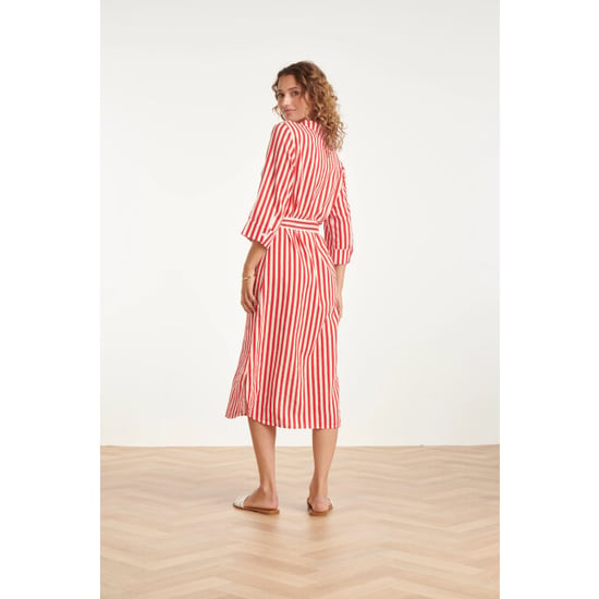 Smashed Lemon Gestreepte maxi-jurk met tailleceintuur | - Image 3