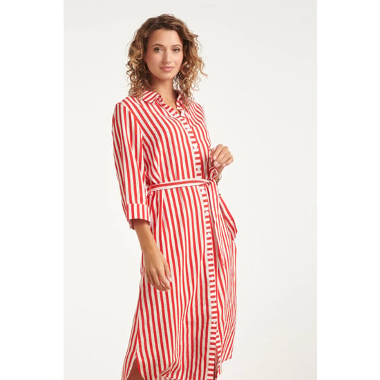 Smashed Lemon Gestreepte maxi-jurk met tailleceintuur | - Image 4