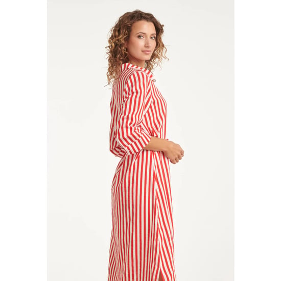 Smashed Lemon Gestreepte maxi-jurk met tailleceintuur | - Image 6