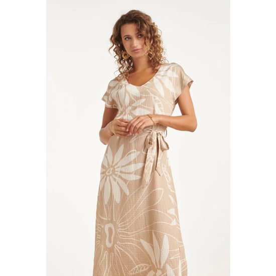 Smashed Lemon Midi-jurk met bloemprint en korte mouwen beige/wit | - Image 6