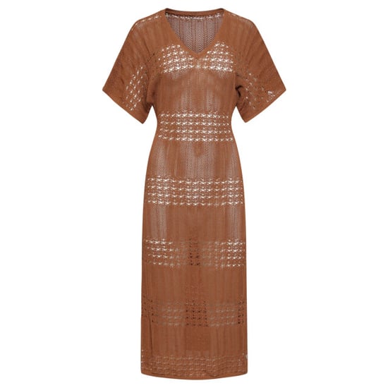 Smashed Lemon Gebreide maxi-jurk met v-hals in bruin | - Image 2