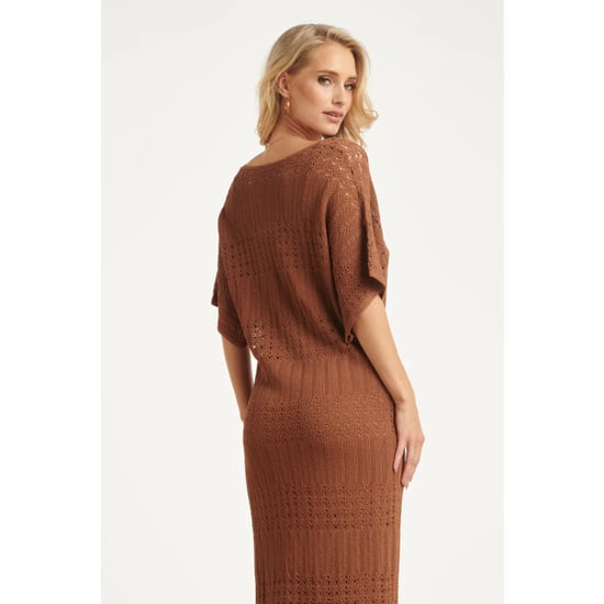 Smashed Lemon Gebreide maxi-jurk met v-hals in bruin | - Image 3