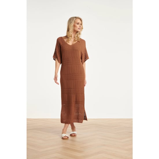 Smashed Lemon Gebreide maxi-jurk met v-hals in bruin | - Image 6