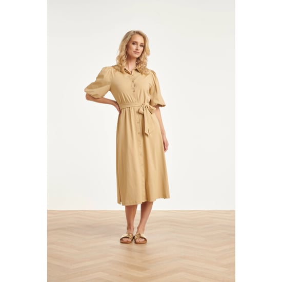 Smashed Lemon Midi doorknoopjurk in luxe travelstof met stretch | - Image 1