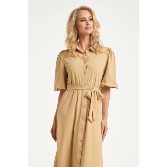 Smashed Lemon Midi doorknoopjurk in luxe travelstof met stretch | - Image 5