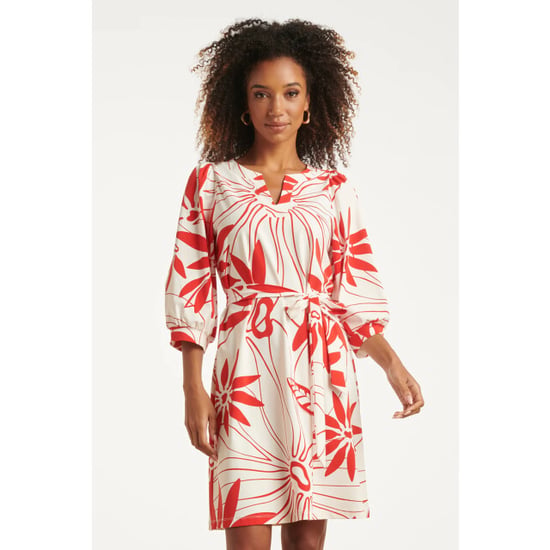 Smashed Lemon Jurk met rode bloemenprint in comfortabele travelstof | - Image 1