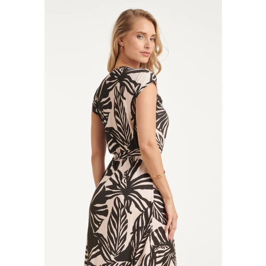Smashed Lemon Wikkeleffect maxi-jurk met bladprint in zwart en ecru | - Image 2