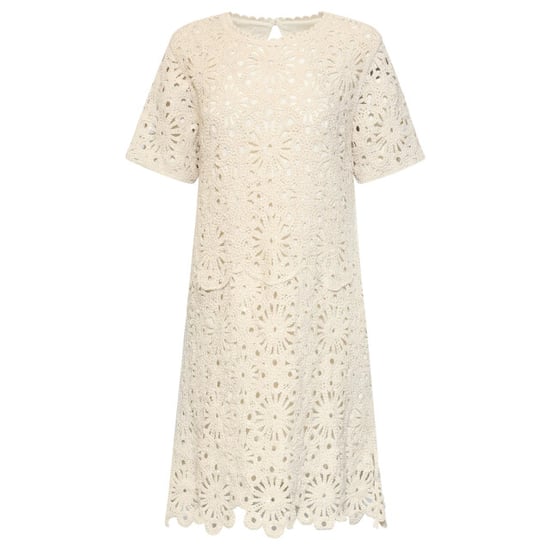 Smashed Lemon Elegante gehaakte jurk met bloemenprint in off-white | - Image 3