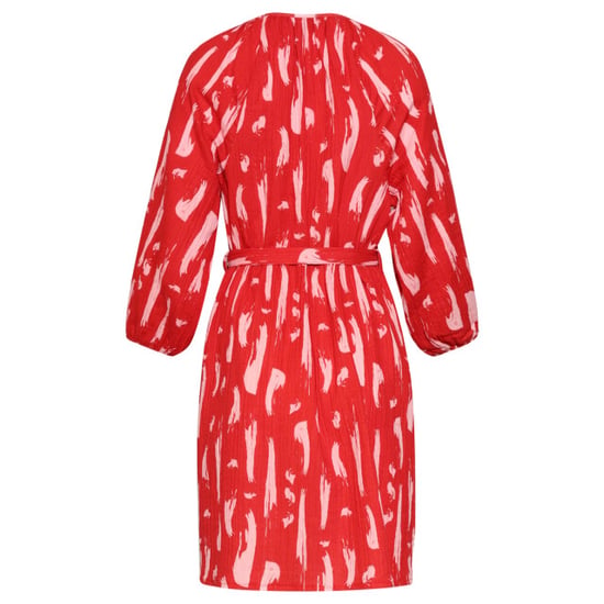 Smashed Lemon Dames jurk met abstracte streep print in rood met roze | - Image 3