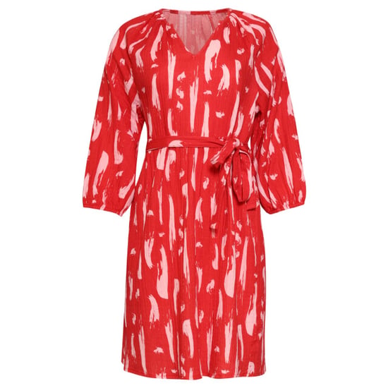 Smashed Lemon Dames jurk met abstracte streep print in rood met roze | - Image 5