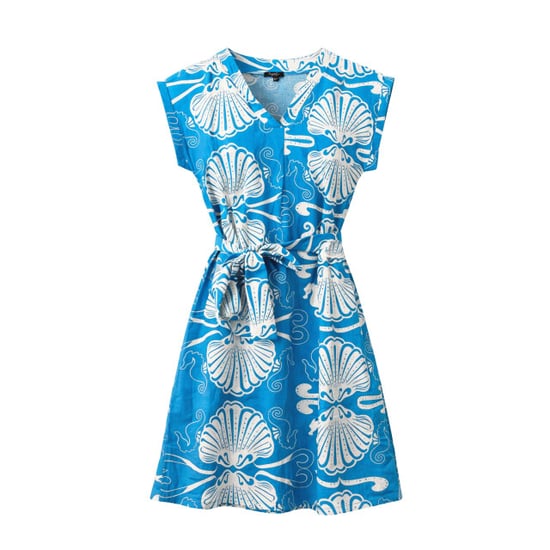 Smashed Lemon Blauwe jurk met witte schelpenprint en ceintuur | - Image 4