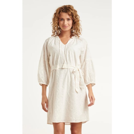 Smashed Lemon Crème jurk met broderie en tailleceintuur | - Image 3