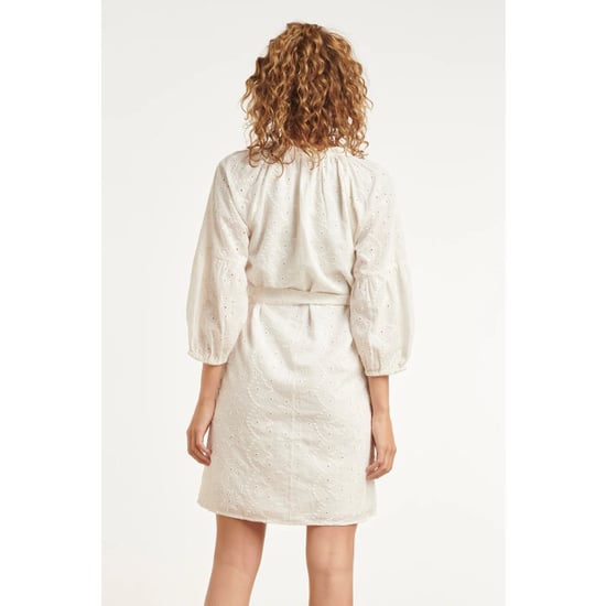 Smashed Lemon Crème jurk met broderie en tailleceintuur | - Image 6