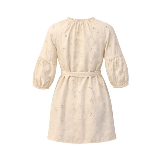 Smashed Lemon Beige jurk met broderie en strikceintuur | - Image 3